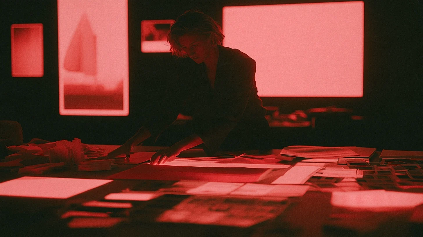 An art director arranging a moodboard on a table
